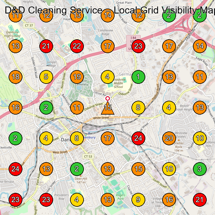 D&D Cleaning Service Servicio De Limpieza Doma(C)Stica GeoGrid ranking map for Danbury CT